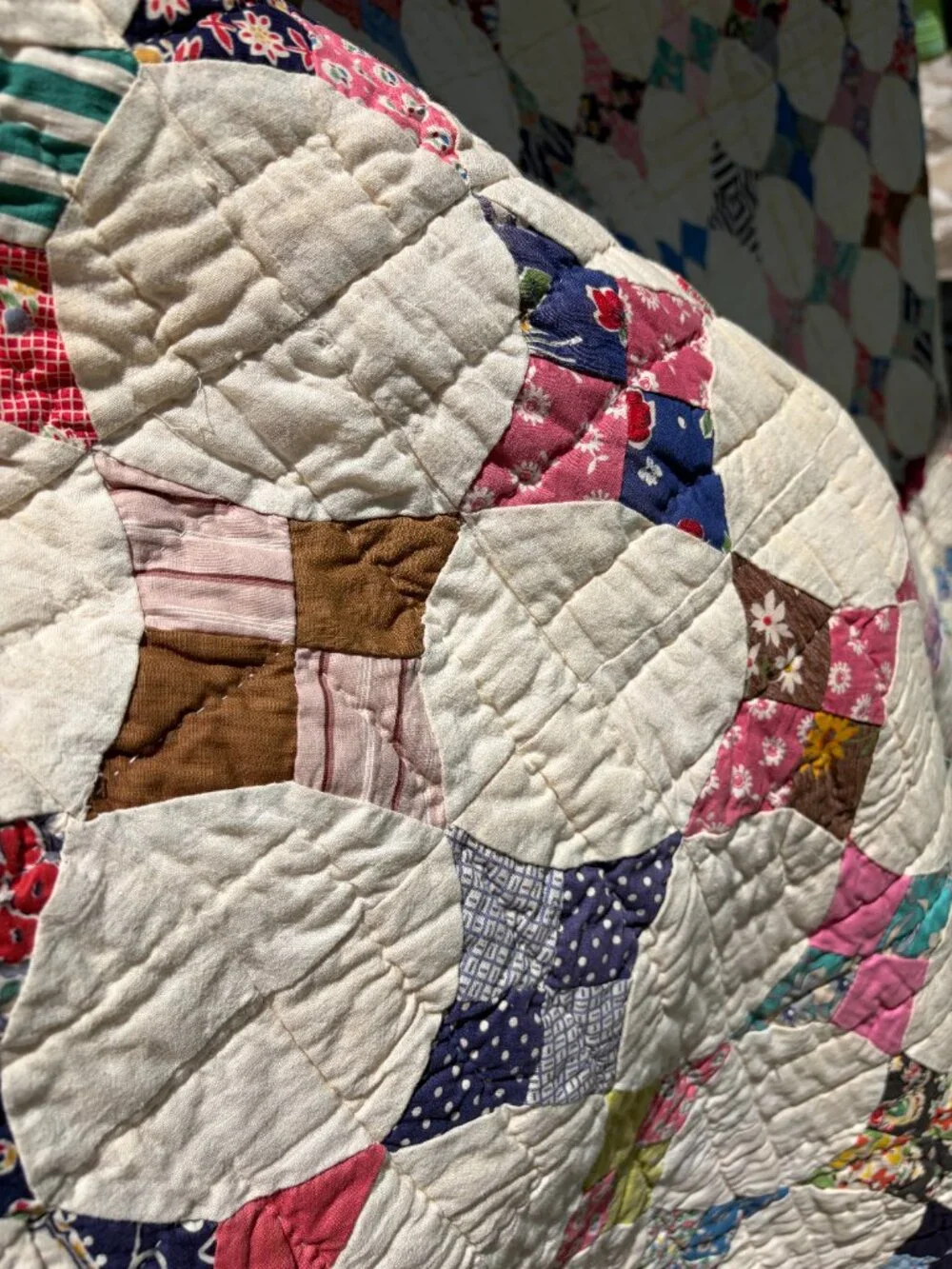 Vintage Feedsack Kite Patchwork Quilt | Hand Pieced & Hand Quilted | 65